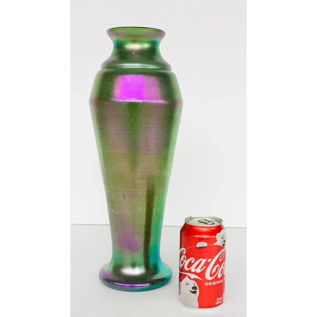 Vintage 1930’s Green Iridescent Kralik Czech Art Glass Vase For Sale - Image 4 of 5
