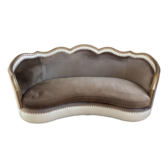 1990s Taupe-Brown Velvet Couch For Sale