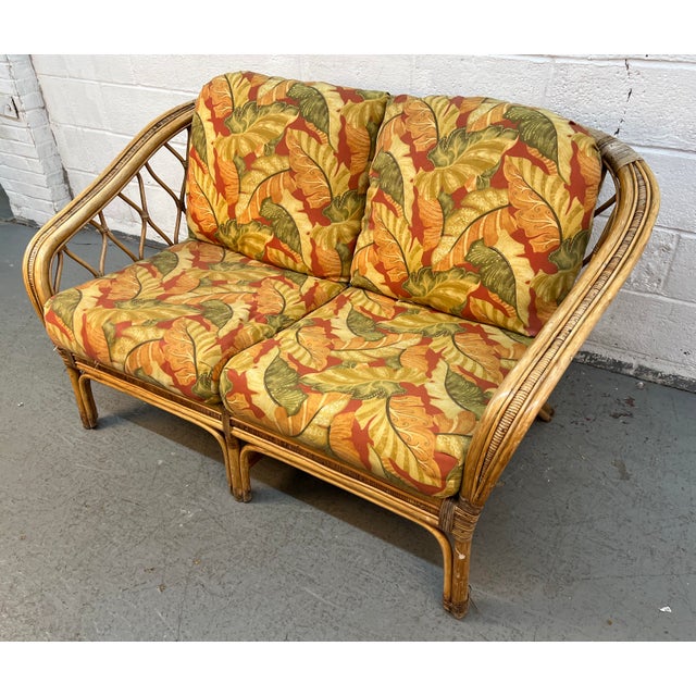 Mid-Century Modern Vintage Floral Bentwood and Rattan Loveseat For Sale - Image 3 of 7