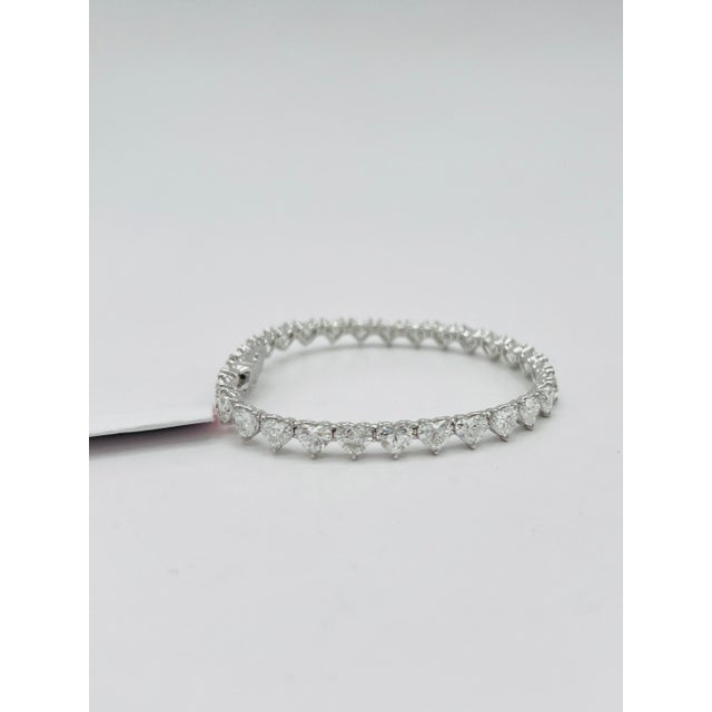 Gia Half Carat Heart Diamond Tennis Bracelet in 18k White Gold For Sale - Image 4 of 7