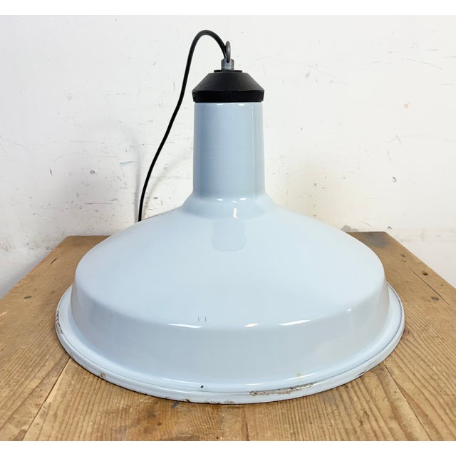 Industrial Light Blue Enamel Factory Pendant Lamp, 1960s For Sale - Image 15 of 18