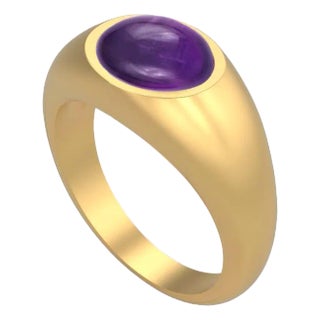 14kt Solid Gold Ring With Amethyst Cabochon, Size 5 For Sale