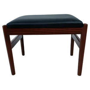 Fully Restored Danish Teak Footstool Reupholstered in Black Leather, 1960s