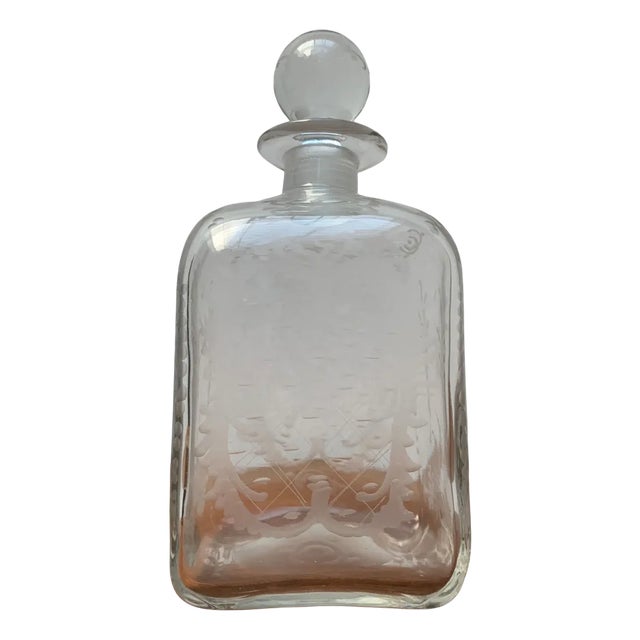 Vintage Danish Glass Bottle With Engraving For Sale