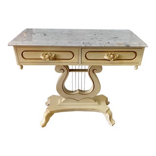Late 20th Century Kimball Console Table With Italian Beveled Marble Top and Harp Base For Sale