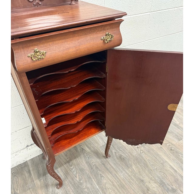Antique Victorian Rococo Revival Mahogany Music Cabinet For Sale - Image 4 of 11