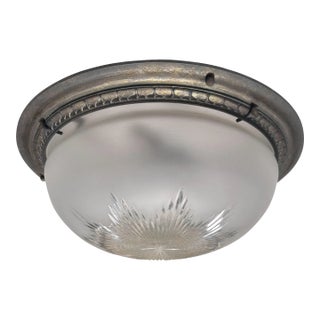 Antique Art Deco Star Cut Crystal Flush Mount Ceiling Light Fixture For Sale