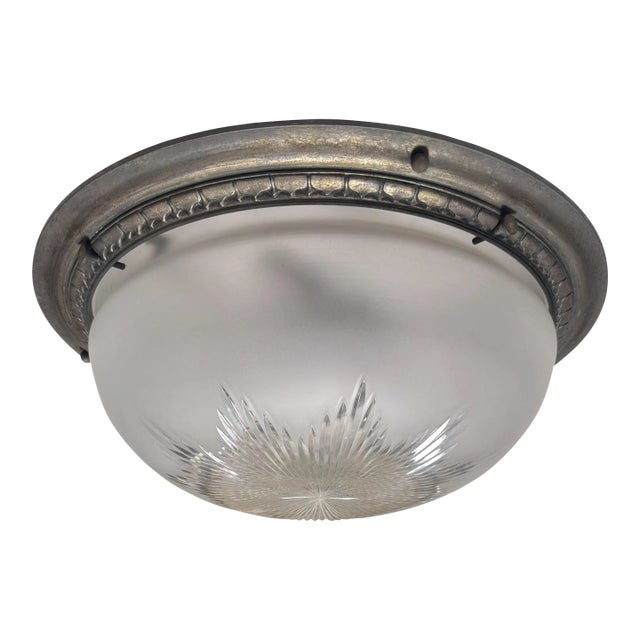 Antique Art Deco Star Cut Crystal Flush Mount Ceiling Light Fixture For Sale