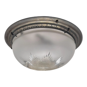 Antique Art Deco Star Cut Crystal Flush Mount Ceiling Light Fixture