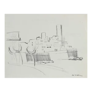 Abstracted Cityscape Sketch 20th Century Graphite