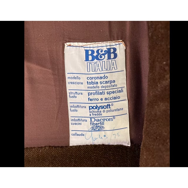 Afra and tobia scarpa coronado 3 seater sofa for b&b italia, circa 1960. brown velvet. vintage in very good original...