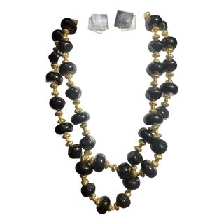 Vintage 1980s–1990s Trifari Black Enamel & Gold-Tone Geometric Bead Demi-Parure For Sale