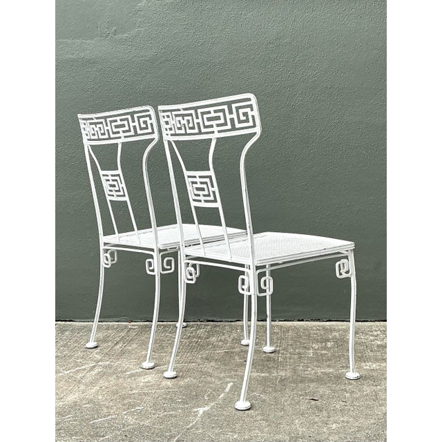 White Vintage Salterini Greek Key Wrought Iron Dining Chairs, Attributed - A Pair For Sale - Image 8 of 12