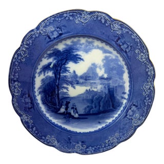 Antique Charles Meigh & Son Jenny Lind Flow Blue Charger, England C. 1855 For Sale