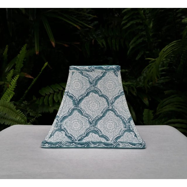"Kashmira" Aqua Block Print Lamp Shade For Sale - Image 10 of 10
