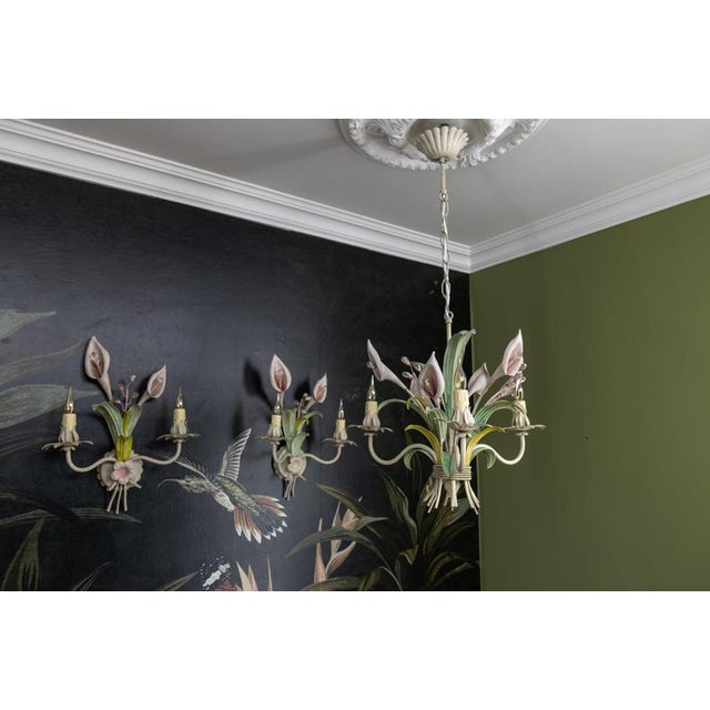 Hollywood Regency Pastel Color Callas Lily Flower Bouquet Metal Chandelier, 1970s For Sale - Image 16 of 18