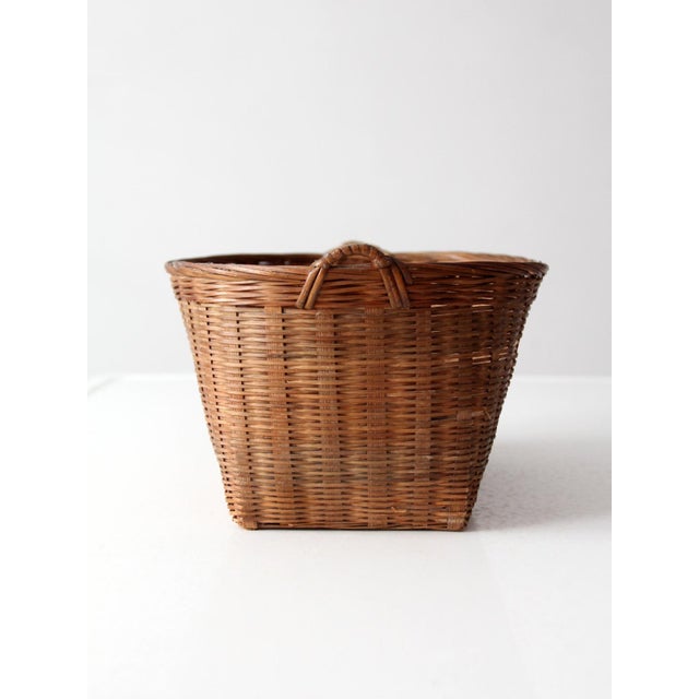Brown Vintage Woven Rattan Basket With Handles For Sale - Image 8 of 13