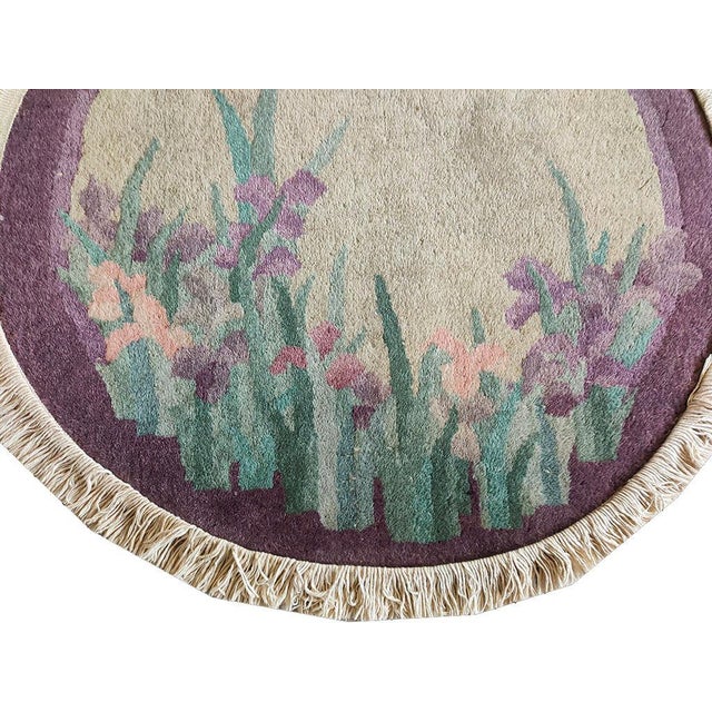 1920s Tan Ecru Open Field Antique Chinese Art Deco Rug 4' 2'' X 7' 0'' Handknotted Wool Carpet For Sale - Image 4 of 5