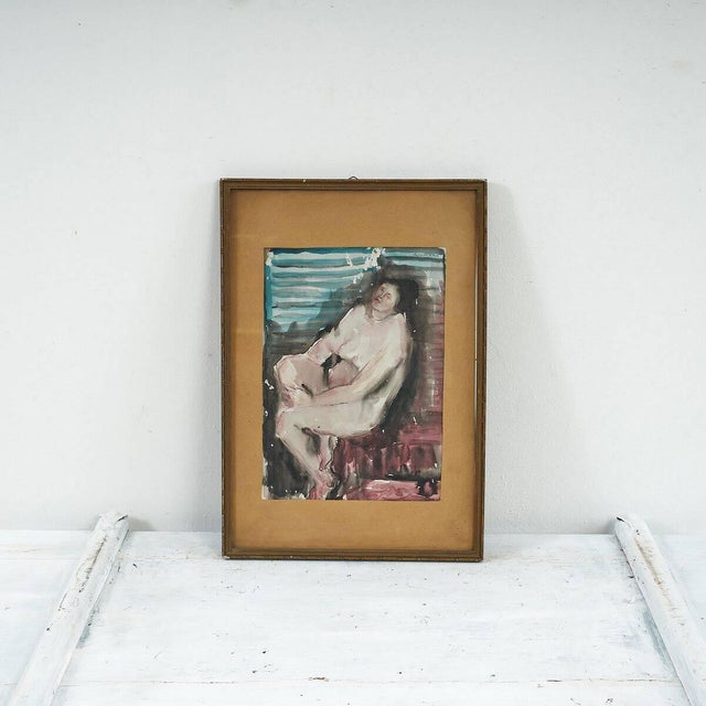 Domenico Paduano, Watercolor Female Figure, Nude, 1950s, Watercolour For Sale - Image 5 of 5
