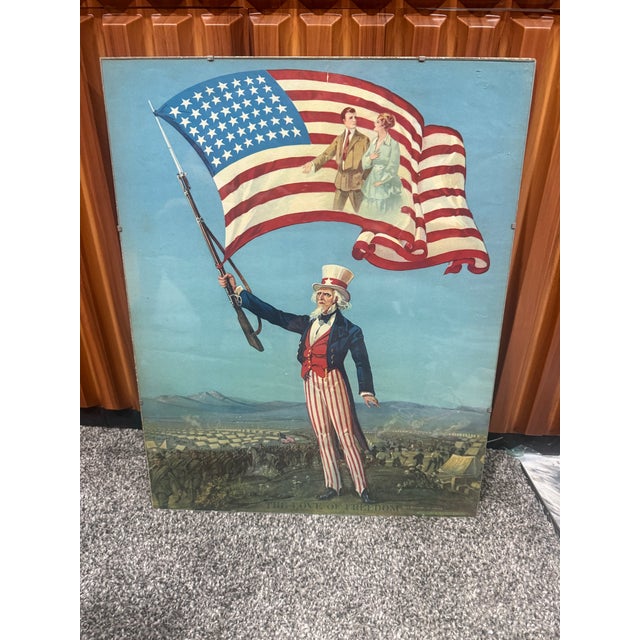 American Antique 1917 “The Love of Freedom” Wwi Uncle Sam Lithograph by Ezio Anichini For Sale - Image 3 of 7