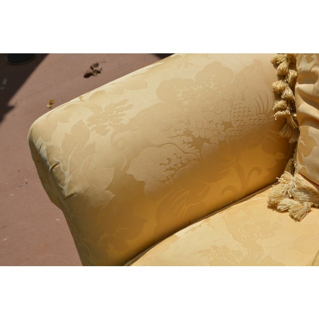 Sherill Yellow Damask Couch W/ Corded Fringed Skirt & Tasseled Throw Pillows For Sale - Image 9 of 18