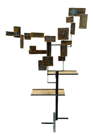 Mid 20th Century Brutalist Enamelled Iron ?âtagére in the Style of Paul Evans