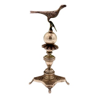 Silver Toothpick Holder with Bird For Sale