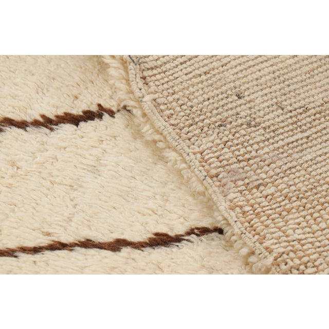 Textile Vintage Moroccan Runner Rug in White With Brown Geometric Patterns | Rug & Kilim For Sale - Image 7 of 7