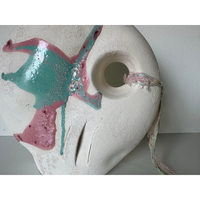 1980s Vintage Southwestern Native American Style Ceramic Vase With Abstract Glaze & Fiber Detail For Sale - Image 9 of 12