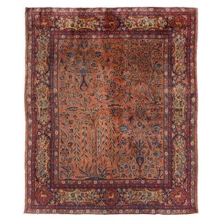Antique Kashan Beige and Red Wool Persian Rug For Sale