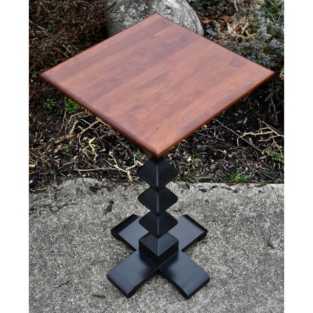 Ethan Allen Wood Table 1990s Two Tone Geometric Pedestal Accent Side End For Sale In Philadelphia - Image 6 of 10