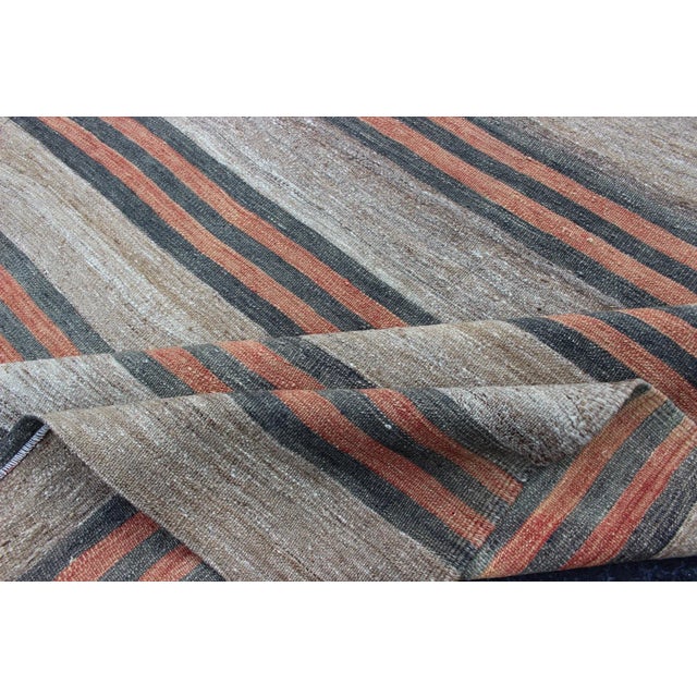 Vintage Turkish Kilim Runner With Stripe and Modern Design in Charcoal and Coral For Sale - Image 10 of 12