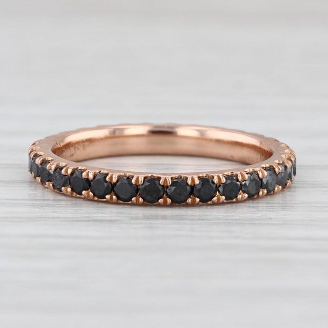 Metal 0.85ctw Black Diamond Eternity Band 18k Rose Gold Stackable Wedding Ring Sz 5.5 For Sale - Image 7 of 8