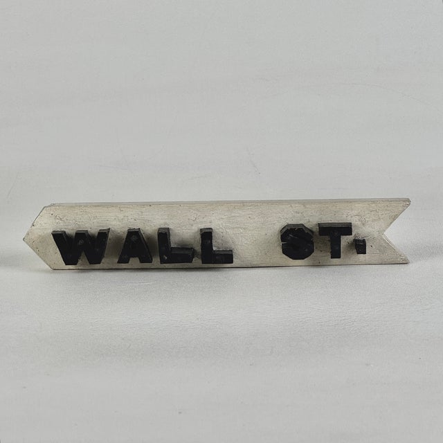A most unique and splendid small 1940's sign directing you to Wall Street! The sign is double sided and made of wood in...