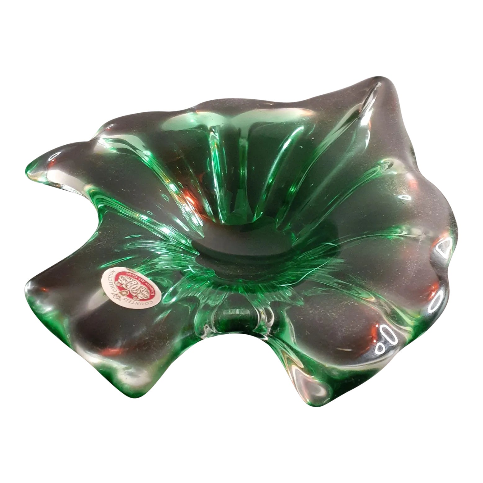 Vintage Countess Collection Green Bohemian Art Glass Leaf Shaped ...