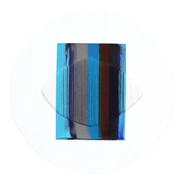 Words Like Drops of Water on a Stove - Round Blue Abstract Original Artwork by Raul De La Torre For Sale