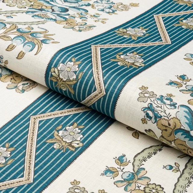 2020s Schumacher Sylvain Floral Stripe Fabric In Teal For Sale - Image 5 of 5