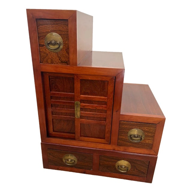 1990s Japanese Kaidan Tansu Step Chest Cabinet Pin Locks Four Pass Through Drawers 1a For Sale