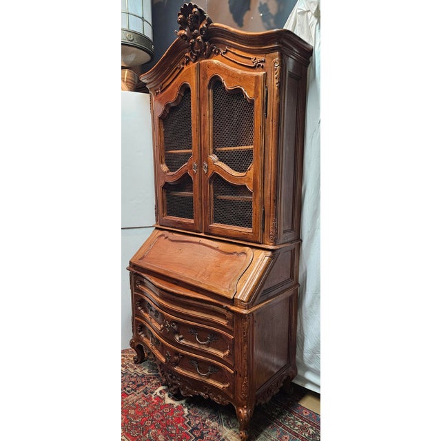 French Country Made in Italy - Bloomingdales Exclusive - 1950s - Country French Louis XV Secretary Bookcase For Sale - Image 3 of 12