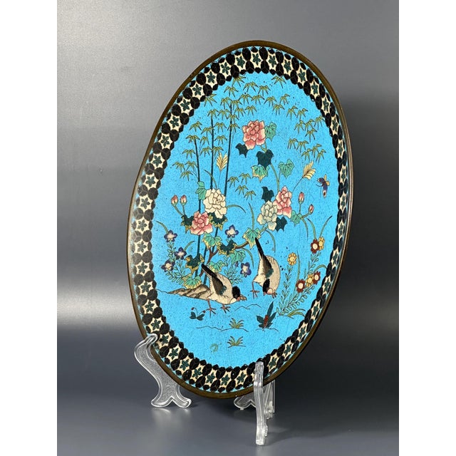 Blue Japanese Meiji Bronze Cloisonné Charger, 1890s For Sale - Image 8 of 11