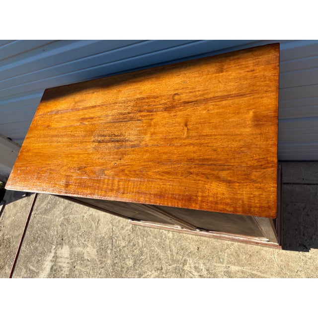 English Vintage Classical Style Two Door Leather and Walnut Cabinet For Sale - Image 3 of 11