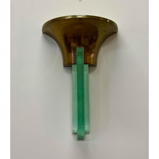 Art Deco French Brass and Glass Wall Sconce attributed to Jean Perzel, 1940s For Sale - Image 3 of 11