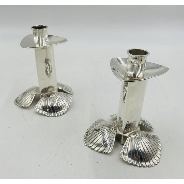 Metal 1980s Pair of Silver Plated Candle Holders by Emilia Castillo, Mexican Modernism For Sale - Image 7 of 15