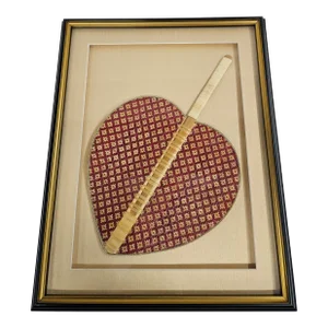 Thailand Woven Heart Shaped Rattan Hand Fan in Shadow Box