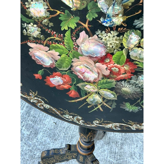 Vintage Mother of Pearl Inlay Tilt Top Table For Sale In West Palm - Image 6 of 12