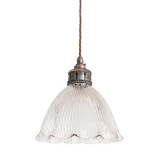 Antique Reclaimed Holophane Glass Pendant Light, 1950s For Sale