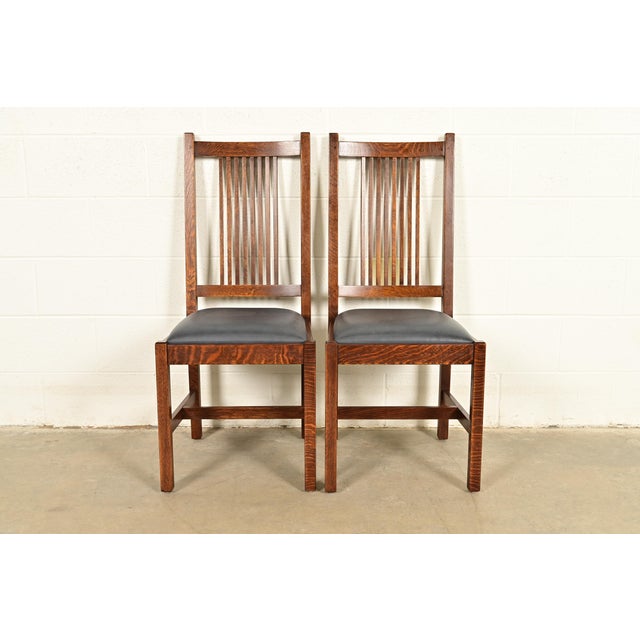 Stickley Mission Oak Arts & Crafts Spindle Back Side Chairs or Dining Chairs | Pair For Sale - Image 16 of 16
