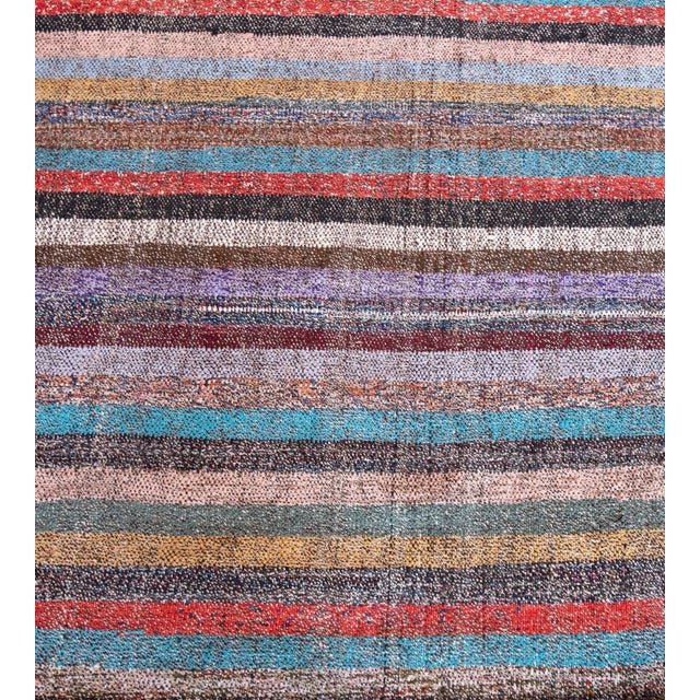 2010s Handwoven Striped Turkish Flatweave Carpet For Sale - Image 5 of 6