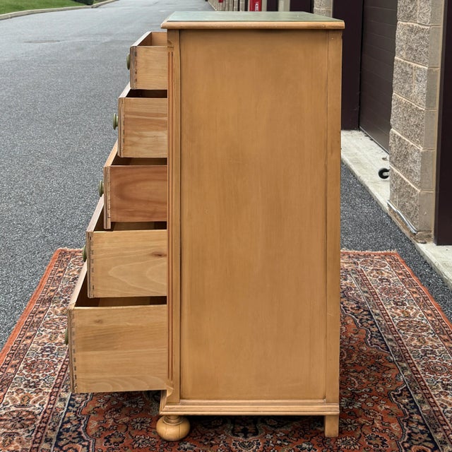 Wood Mid 20th Century Drexel Country Farmhouse Paint Decorated Highboy Dresser For Sale - Image 7 of 18