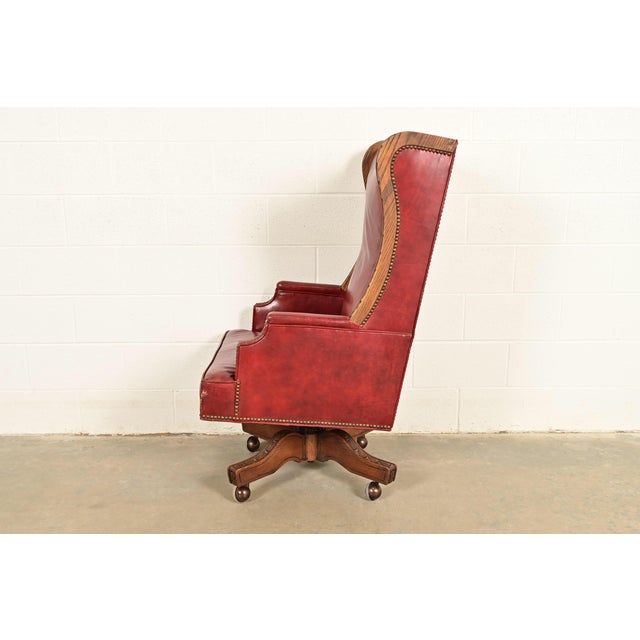 Romweber Viking Oak and Leather High Back Executive Swivel Desk Chair, Circa 1960s For Sale - Image 12 of 14